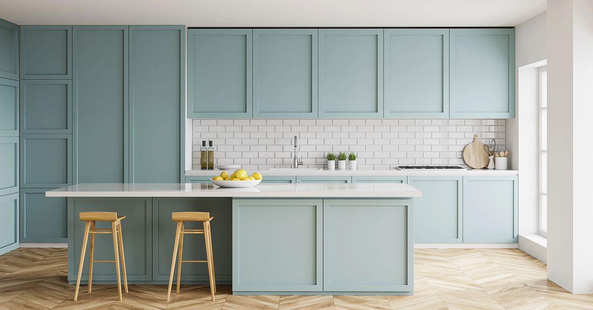 moderne Küche in Pastelltürkis