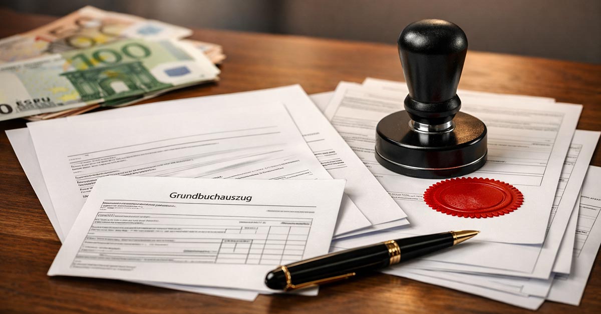 Immobilien-Verträge und Geldscheine auf einem Schreibtisch