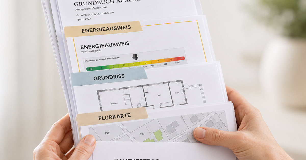 Foto mit den notwendigen Unterlagen für den Immobilienverkauf